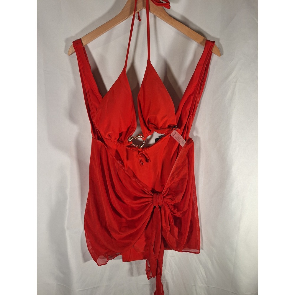Fashion Nova Angie 3 Piece Red Triangle Bikini & Mesh Mini Skirt Set XL